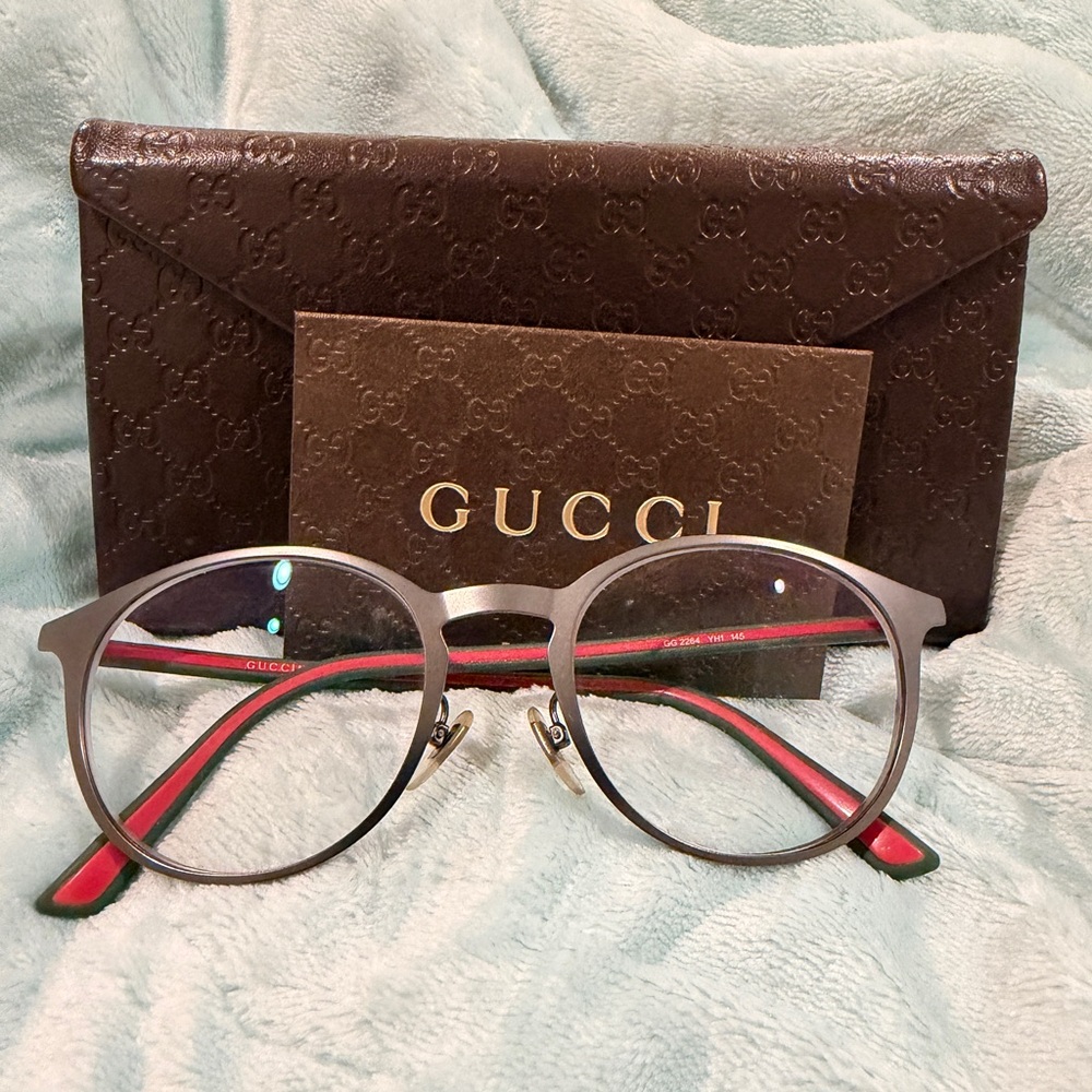 Gucci Eyeglasses with Red and Brown Detail